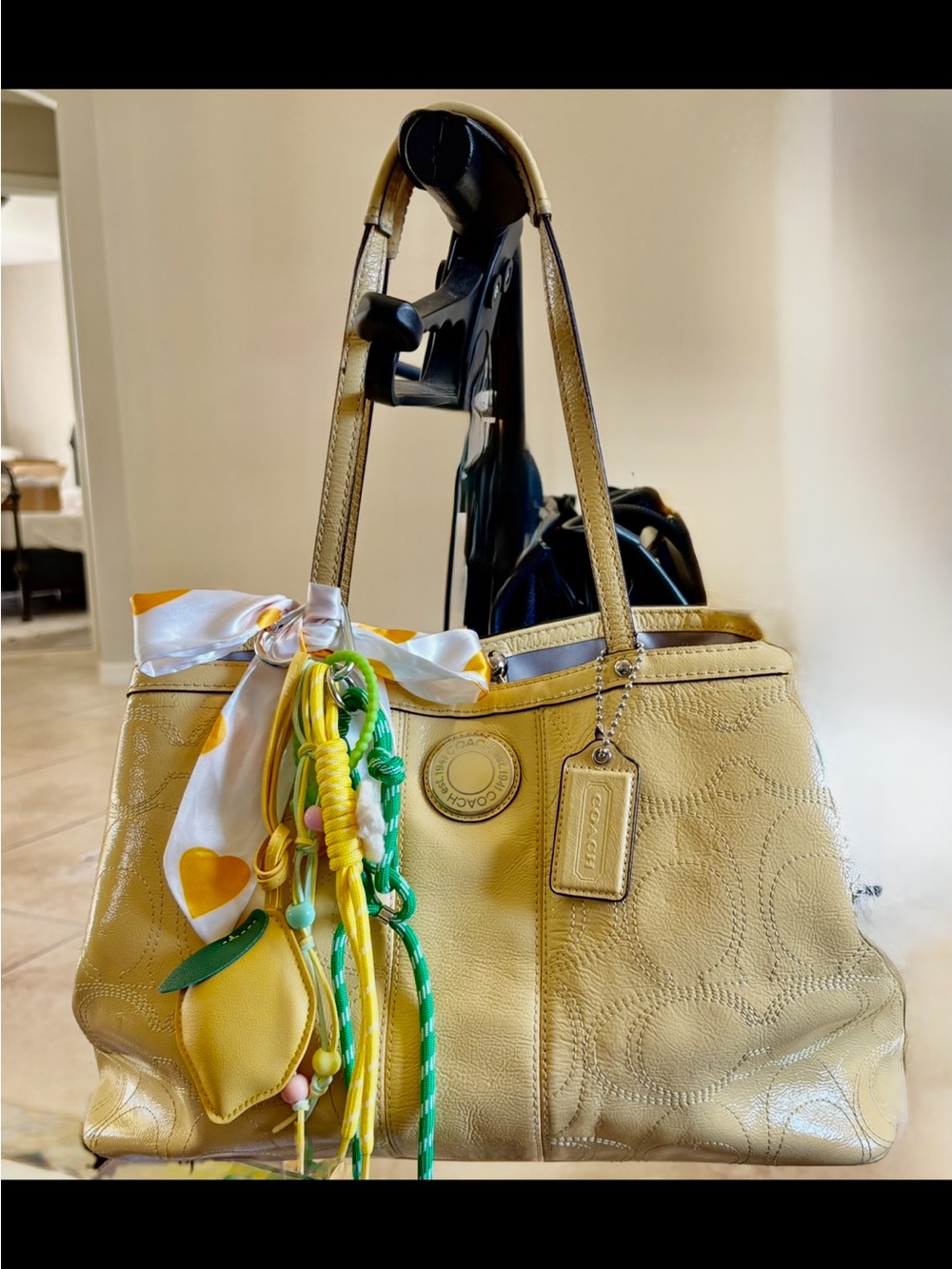 Coach Yellow Leather Shoulder Bag w/ Hearted Scarf and Lemon included